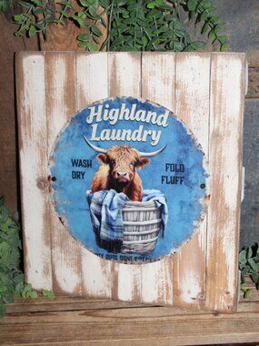 NEW Distressed Highland Cow Farmhouse LAUNDRY Room Wall Decor Sign